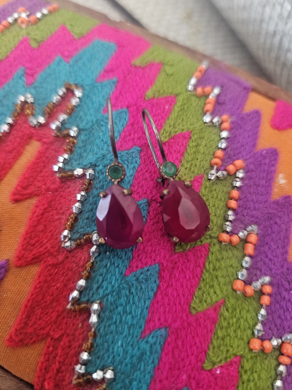 Sterling Silver Vintage Pink Teardrop Dangle Earrings